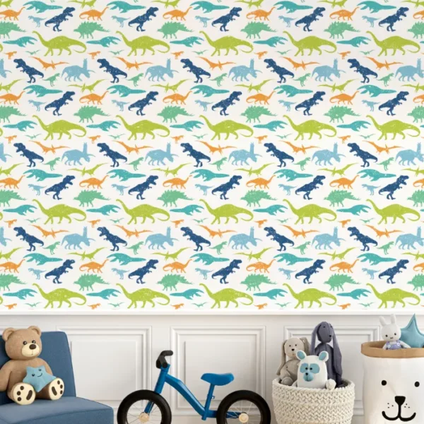 Papel de Parede Infantil Dinossauros Coloridos