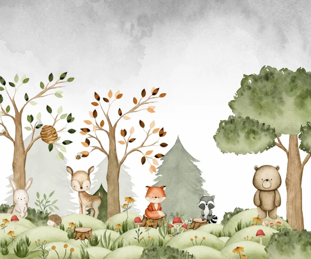Papel de Parede Floresta Encantada Aquarela