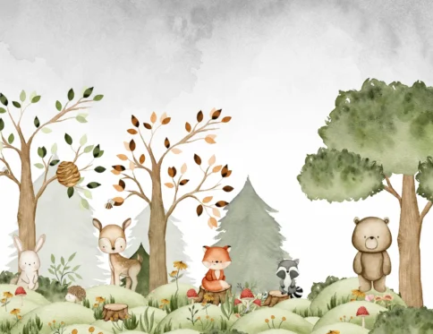 Papel de Parede Floresta Encantada Aquarela