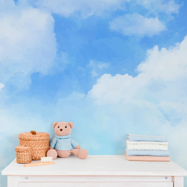Design sereno com fundo azul e nuvens suaves para criar uma atmosfera tranquila