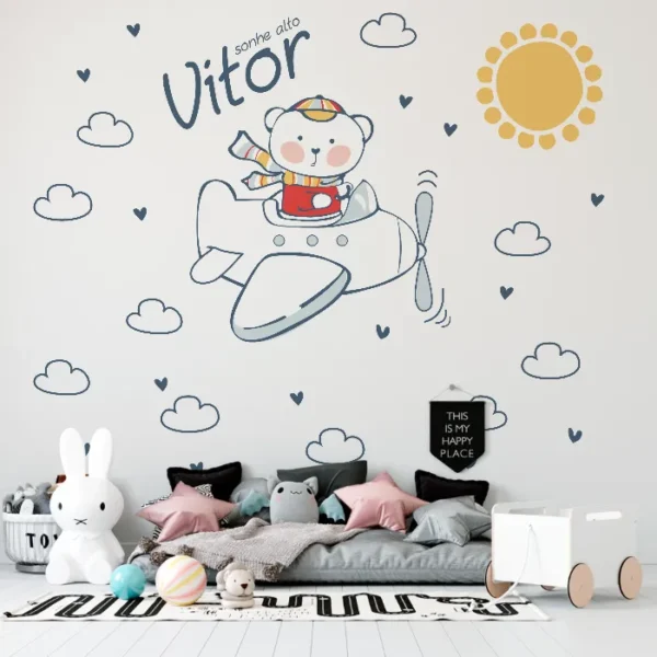 Papel de Parede Ursinho Aviador Feliz