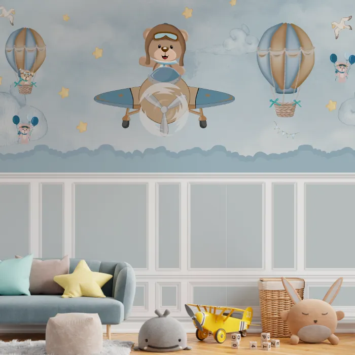 Papel de Parede Infantil Ursinhos Aviadores