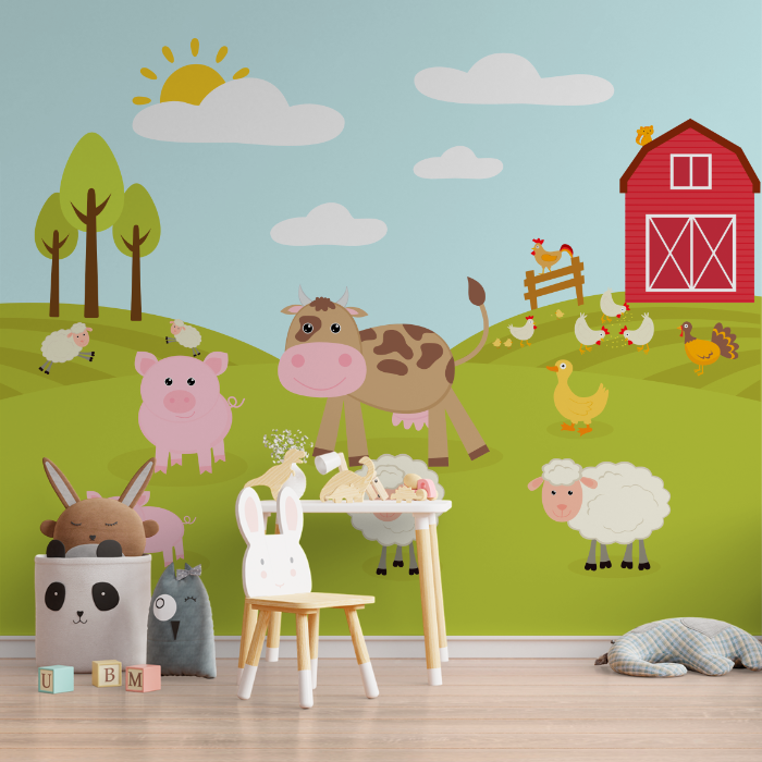 Papel de Parede de Animais de Fazenda - Cenário Alegre e Vivo
