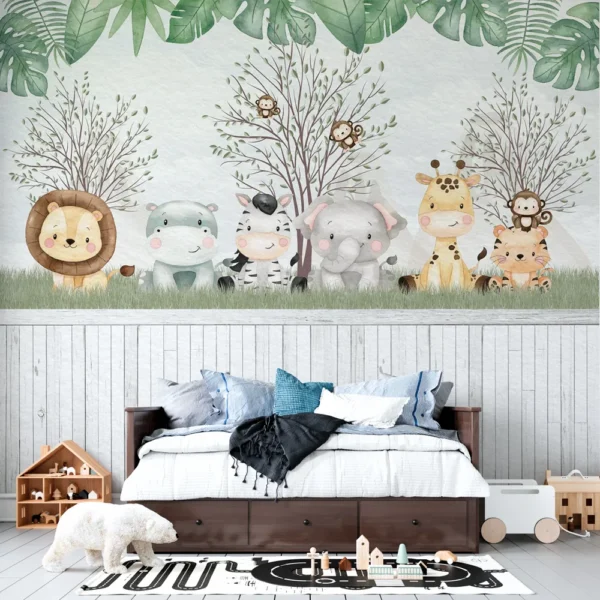 Painel Safari Fofo com Bichinhos Aquarela