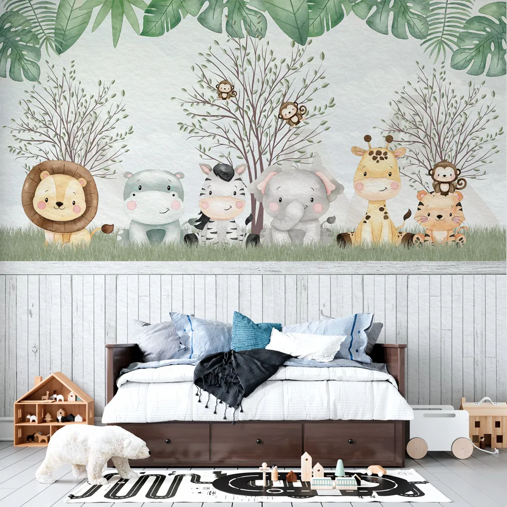 Painel Safari Fofo com Bichinhos Aquarela