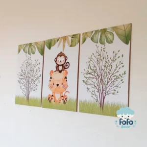 quadro mdf fofo papel de parede safari com tigre 3 unidades