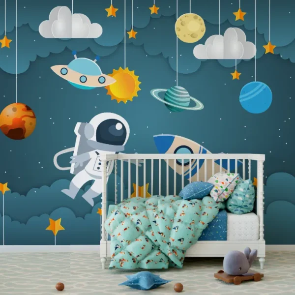 Papel de Parede Infantil Astronauta Espaço Sideral Aventura Espacial
