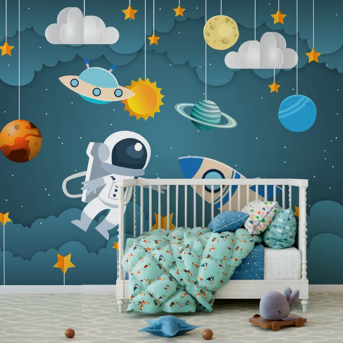 Papel de Parede Infantil Astronauta Espaço Sideral Aventura Espacial