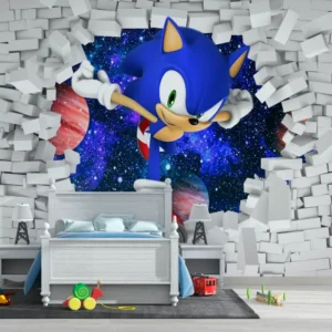 Papel de Parede 3D Sonic Rompendo a Parede