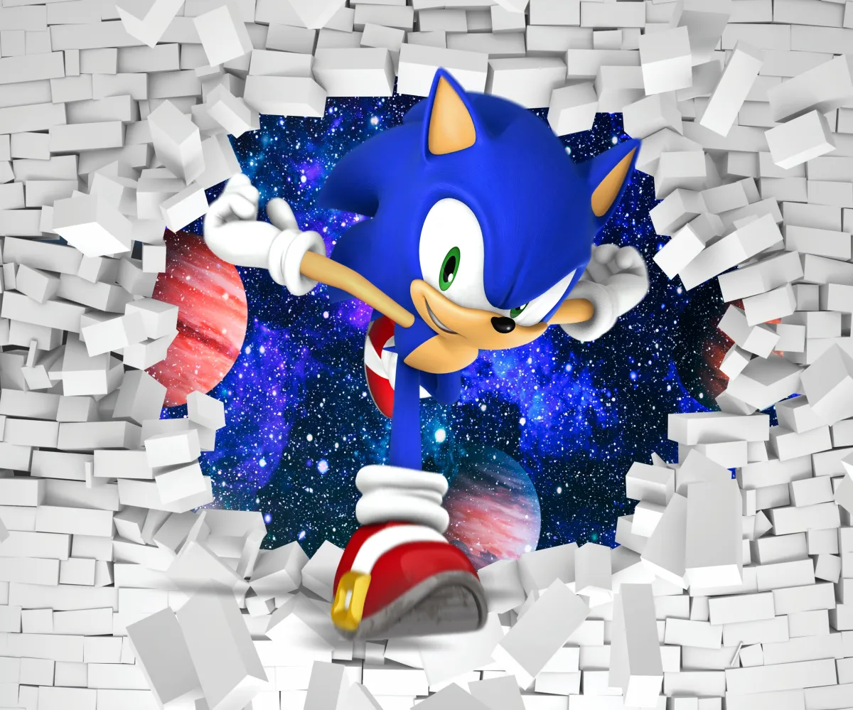 Papel de Parede 3D Sonic Rompendo a Parede