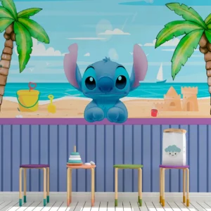 Papel de Parede Infantil Stitch Praia Divertida Aquarela