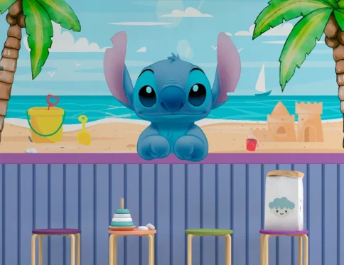 Papel de Parede Infantil Stitch Praia Divertida Aquarela