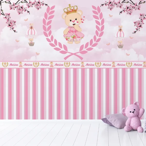 Papel de Parede Ursinha Princesa com Balões