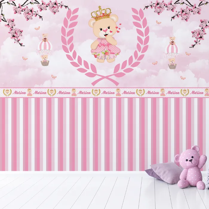 Papel de Parede Ursinha Princesa com Balões