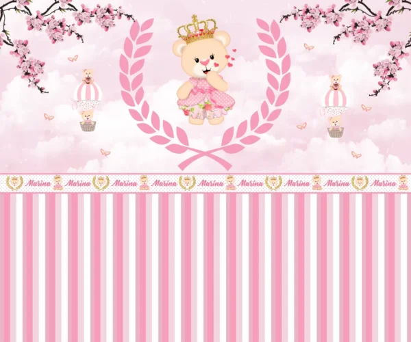 Papel de Parede Ursinha Princesa com Balões