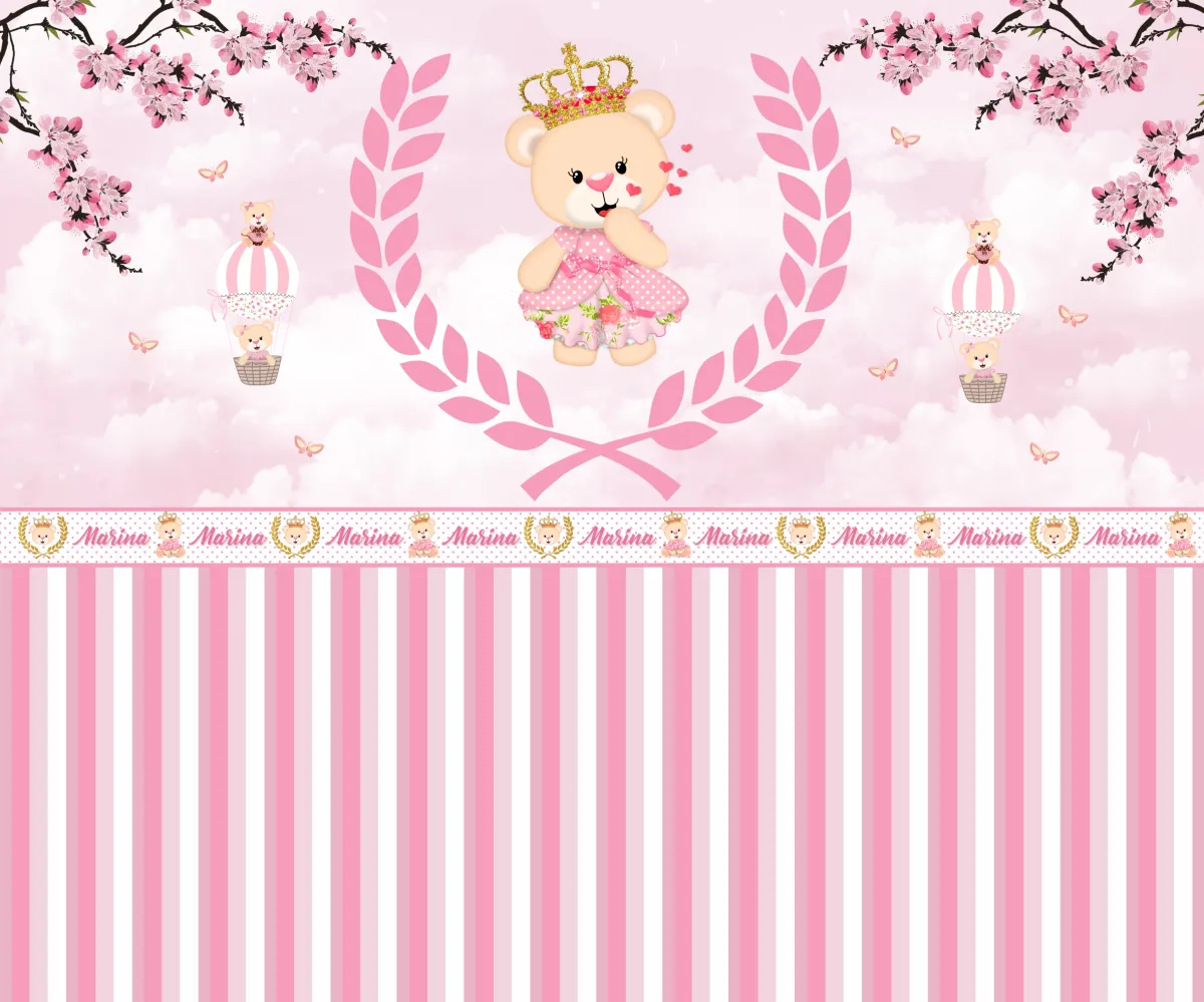 Papel de Parede Ursinha Princesa com Balões