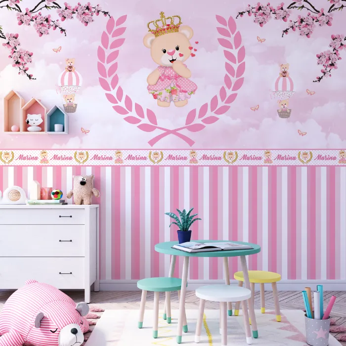 Papel de Parede Ursinha Princesa com Balões