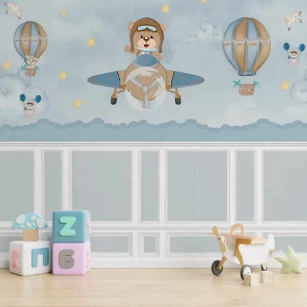 Papel de Parede Infantil Ursinhos Aviadores