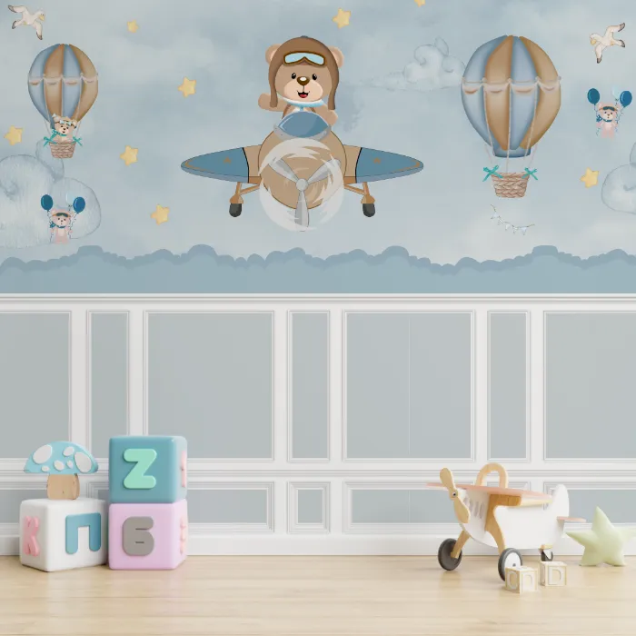 Papel de Parede Infantil Ursinhos Aviadores