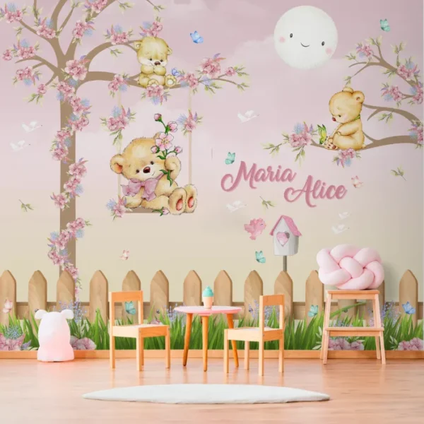 Papel de Parede Urso no Balanço com Nome Personalizado