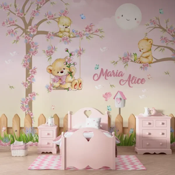 Papel de Parede Urso no Balanço com Nome Personalizado