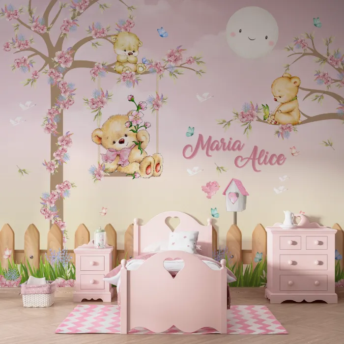 Papel de Parede Urso no Balanço com Nome Personalizado