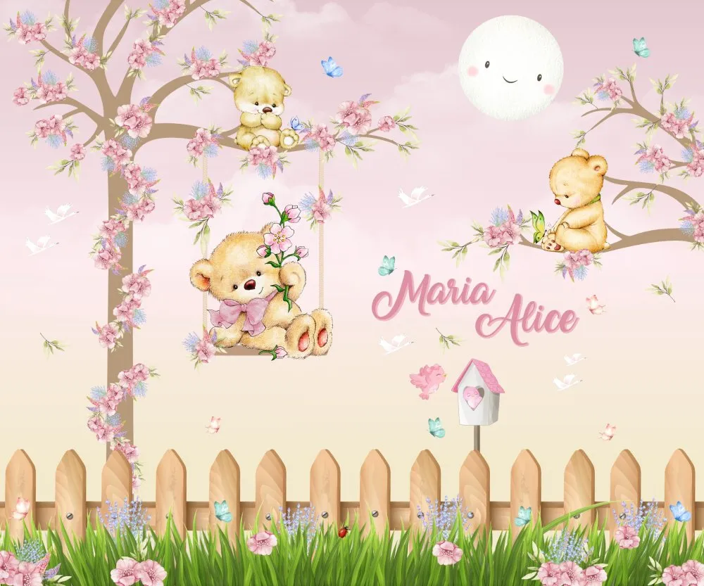 Papel de Parede Urso no Balanço com Nome Personalizado