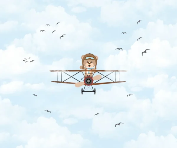 Papel de Parede Urso Aviador nas Nuvens