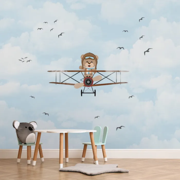 Papel de Parede Urso Aviador nas Nuvens