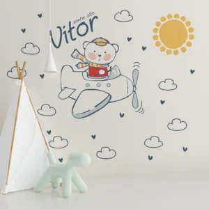 Papel de Parede Ursinho Aviador Feliz